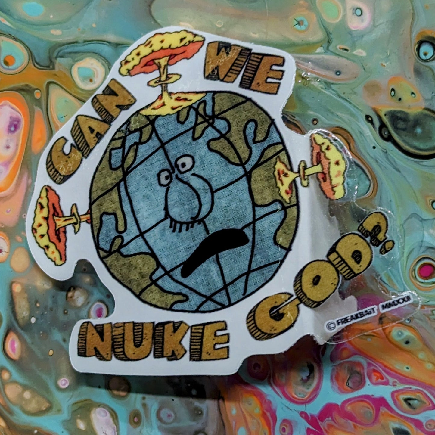 CAN WE NUKE GOD? (transparent sticker)